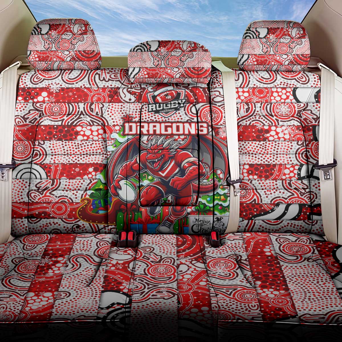 Dragons Rugby Merry Christmas Back Car Seat Cover Indigenous Australian Art
