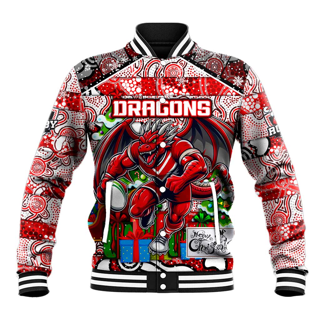 Custom Dragons Rugby Merry Christmas Baseball Jacket Indigenous Australian Art
