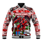 Custom Dragons Rugby Merry Christmas Baseball Jacket Indigenous Australian Art