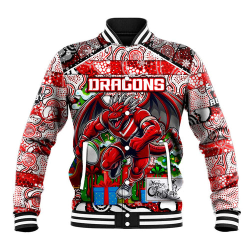 Custom Dragons Rugby Merry Christmas Baseball Jacket Indigenous Australian Art