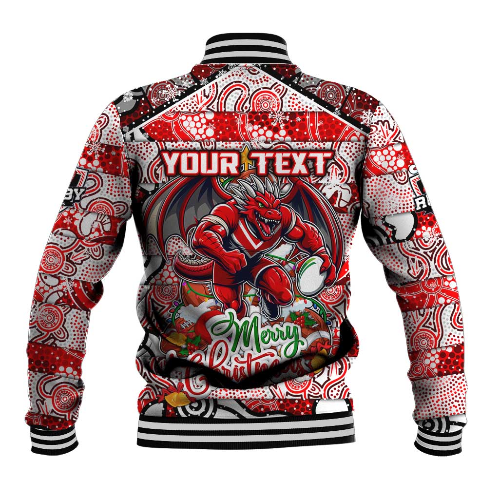 Custom Dragons Rugby Merry Christmas Baseball Jacket Indigenous Australian Art