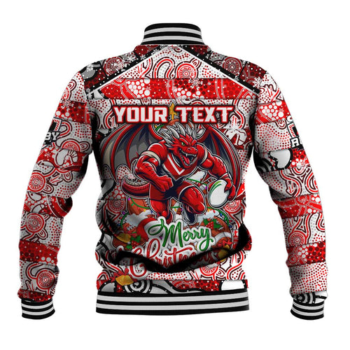 Custom Dragons Rugby Merry Christmas Baseball Jacket Indigenous Australian Art