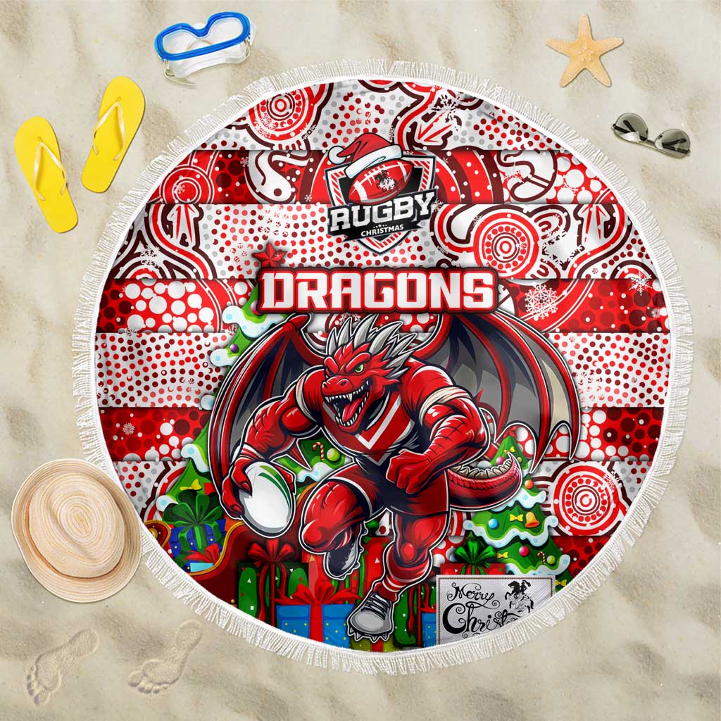 Dragons Rugby Merry Christmas Beach Blanket Indigenous Australian Art