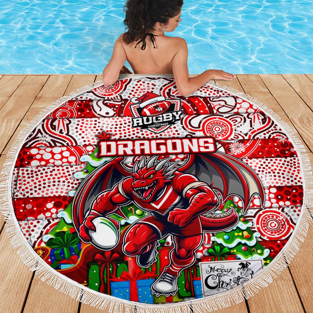 Dragons Rugby Merry Christmas Beach Blanket Indigenous Australian Art