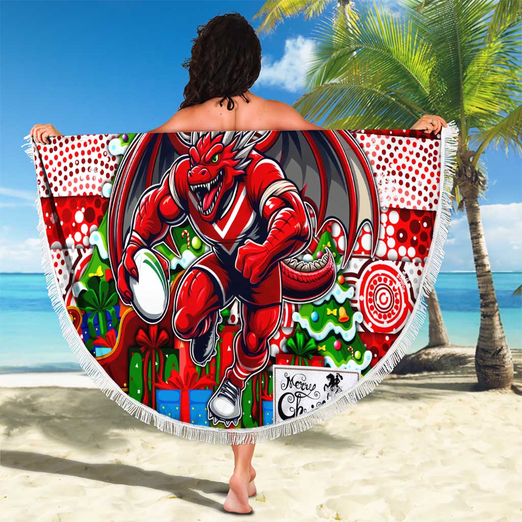 Dragons Rugby Merry Christmas Beach Blanket Indigenous Australian Art