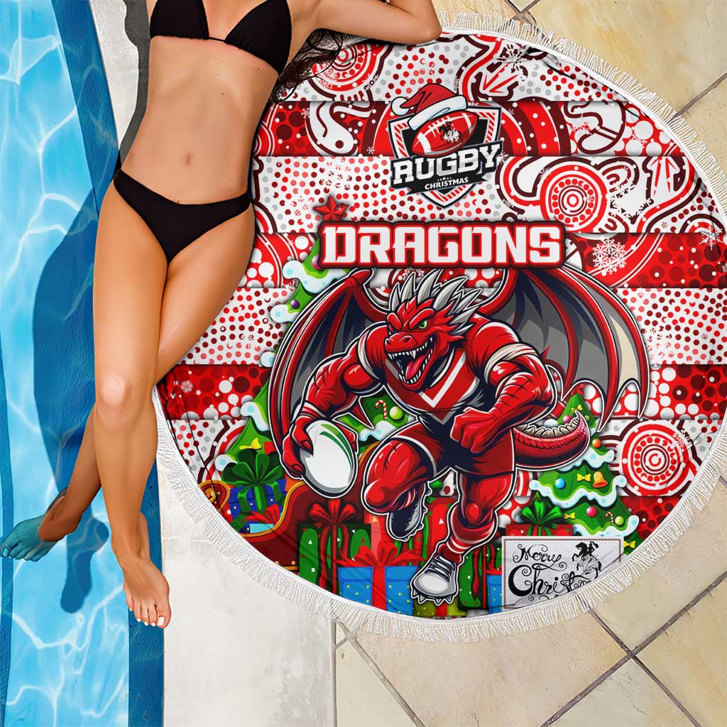 Dragons Rugby Merry Christmas Beach Blanket Indigenous Australian Art