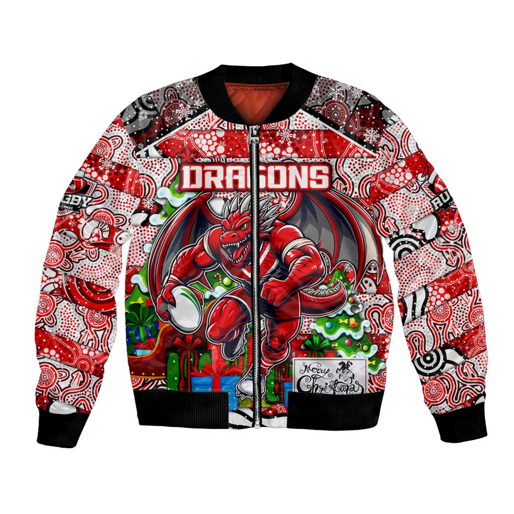 Custom Dragons Rugby Merry Christmas Bomber Jacket Indigenous Australian Art