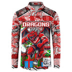 Custom Dragons Rugby Merry Christmas Button Sweatshirt Indigenous Australian Art