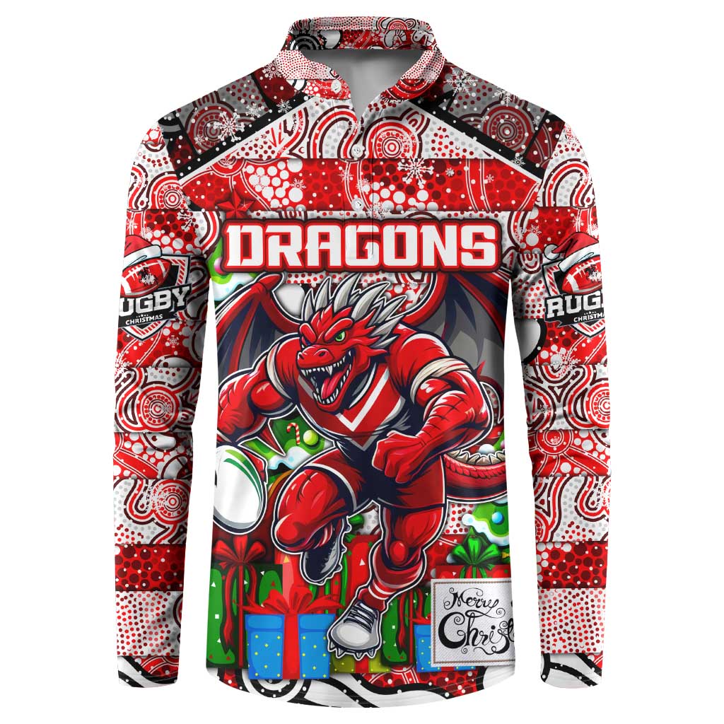 Custom Dragons Rugby Merry Christmas Button Sweatshirt Indigenous Australian Art