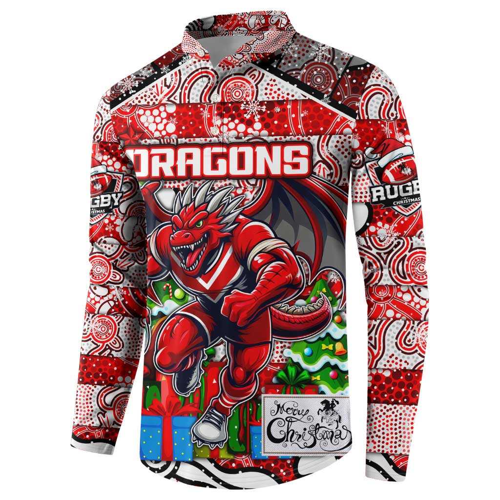 Custom Dragons Rugby Merry Christmas Button Sweatshirt Indigenous Australian Art