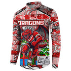 Custom Dragons Rugby Merry Christmas Button Sweatshirt Indigenous Australian Art
