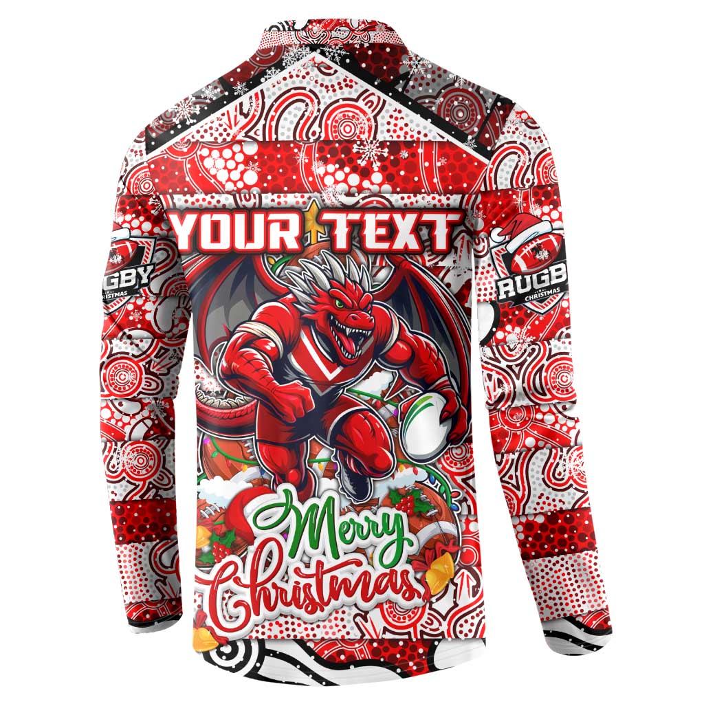 Custom Dragons Rugby Merry Christmas Button Sweatshirt Indigenous Australian Art