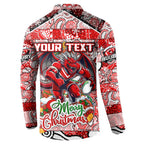 Custom Dragons Rugby Merry Christmas Button Sweatshirt Indigenous Australian Art