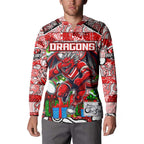 Custom Dragons Rugby Merry Christmas Button Sweatshirt Indigenous Australian Art