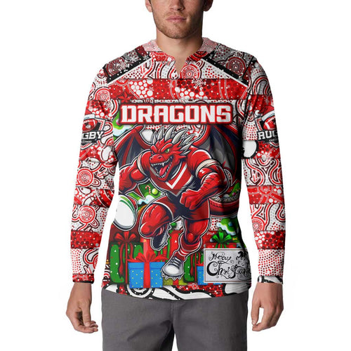 Custom Dragons Rugby Merry Christmas Button Sweatshirt Indigenous Australian Art