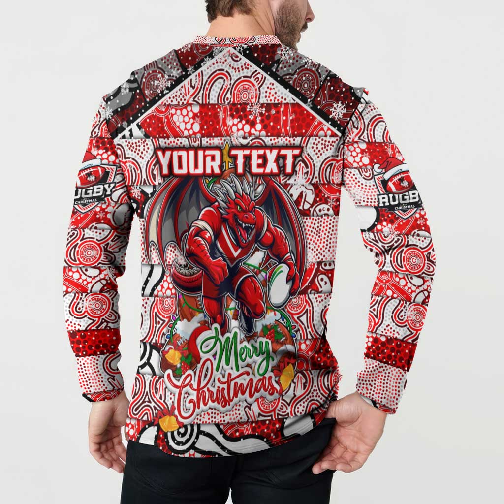 Custom Dragons Rugby Merry Christmas Button Sweatshirt Indigenous Australian Art