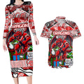 Custom Dragons Rugby Merry Christmas Couples Matching Long Sleeve Bodycon Dress and Hawaiian Shirt Indigenous Australian Art