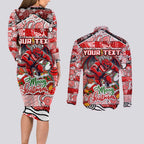 Custom Dragons Rugby Merry Christmas Couples Matching Long Sleeve Bodycon Dress and Long Sleeve Button Shirt Indigenous Australian Art