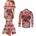 Custom Dragons Rugby Merry Christmas Couples Matching Mermaid Dress and Long Sleeve Button Shirt Indigenous Australian Art