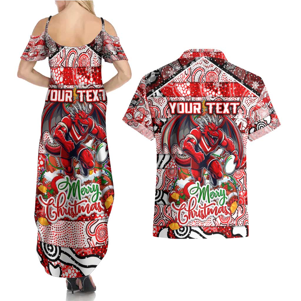 Custom Dragons Rugby Merry Christmas Couples Matching Summer Maxi Dress and Hawaiian Shirt Indigenous Australian Art