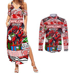 Custom Dragons Rugby Merry Christmas Couples Matching Summer Maxi Dress and Long Sleeve Button Shirt Indigenous Australian Art