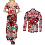 Custom Dragons Rugby Merry Christmas Couples Matching Summer Maxi Dress and Long Sleeve Button Shirt Indigenous Australian Art