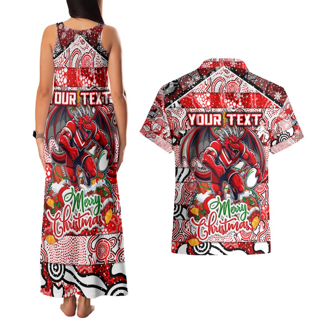 Custom Dragons Rugby Merry Christmas Couples Matching Tank Maxi Dress and Hawaiian Shirt Indigenous Australian Art