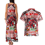 Custom Dragons Rugby Merry Christmas Couples Matching Tank Maxi Dress and Hawaiian Shirt Indigenous Australian Art