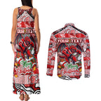 Custom Dragons Rugby Merry Christmas Couples Matching Tank Maxi Dress and Long Sleeve Button Shirt Indigenous Australian Art
