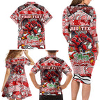 Custom Dragons Rugby Merry Christmas Family Matching Long Sleeve Bodycon Dress and Hawaiian Shirt Indigenous Australian Art