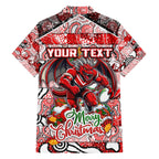 Custom Dragons Rugby Merry Christmas Family Matching Off The Shoulder Long Sleeve Dress and Hawaiian Shirt Indigenous Australian Art