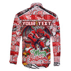Custom Dragons Rugby Merry Christmas Family Matching Off The Shoulder Long Sleeve Dress and Hawaiian Shirt Indigenous Australian Art