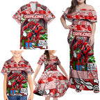 Custom Dragons Rugby Merry Christmas Family Matching Off Shoulder Maxi Dress and Hawaiian Shirt Indigenous Australian Art
