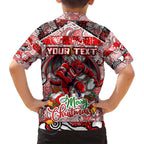 Custom Dragons Rugby Merry Christmas Family Matching Off Shoulder Maxi Dress and Hawaiian Shirt Indigenous Australian Art