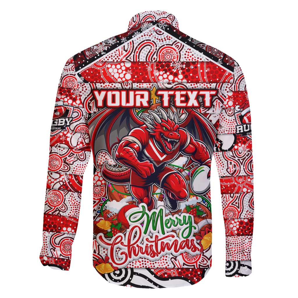 Custom Dragons Rugby Merry Christmas Family Matching Off Shoulder Maxi Dress and Hawaiian Shirt Indigenous Australian Art