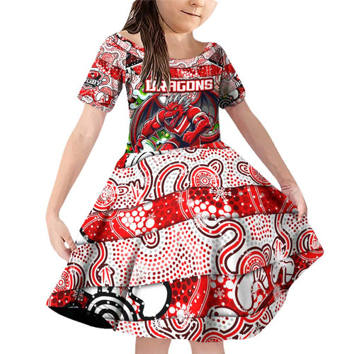 Custom Dragons Rugby Merry Christmas Family Matching Off Shoulder Short Dress and Hawaiian Shirt Indigenous Australian Art