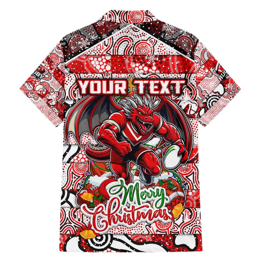 Custom Dragons Rugby Merry Christmas Family Matching Off Shoulder Short Dress and Hawaiian Shirt Indigenous Australian Art