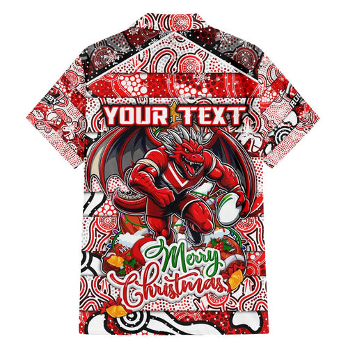 Custom Dragons Rugby Merry Christmas Family Matching Off Shoulder Short Dress and Hawaiian Shirt Indigenous Australian Art