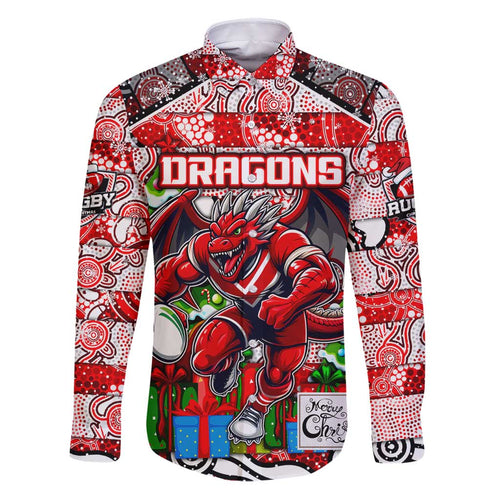 Custom Dragons Rugby Merry Christmas Family Matching Puletasi and Hawaiian Shirt Indigenous Australian Art