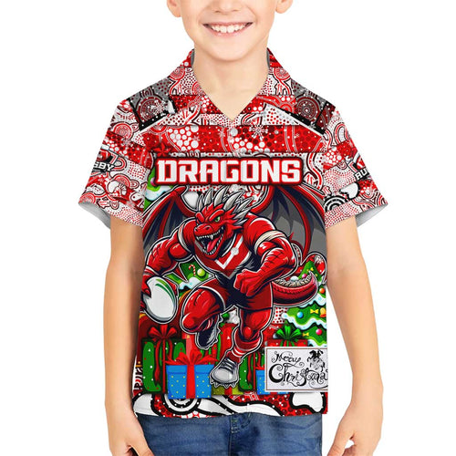 Custom Dragons Rugby Merry Christmas Family Matching Puletasi and Hawaiian Shirt Indigenous Australian Art