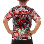 Custom Dragons Rugby Merry Christmas Family Matching Short Sleeve Bodycon Dress and Hawaiian Shirt Indigenous Australian Art