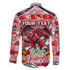 Custom Dragons Rugby Merry Christmas Family Matching Short Sleeve Bodycon Dress and Hawaiian Shirt Indigenous Australian Art