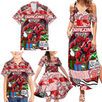 Custom Dragons Rugby Merry Christmas Family Matching Summer Maxi Dress and Hawaiian Shirt Indigenous Australian Art