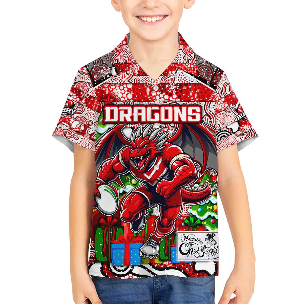 Custom Dragons Rugby Merry Christmas Family Matching Summer Maxi Dress and Hawaiian Shirt Indigenous Australian Art