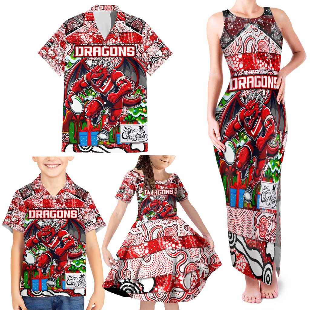 Custom Dragons Rugby Merry Christmas Family Matching Tank Maxi Dress and Hawaiian Shirt Indigenous Australian Art