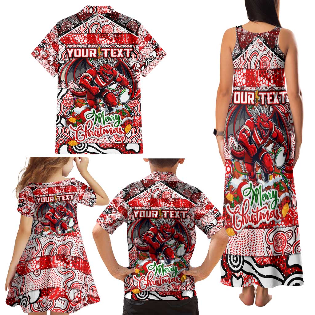Custom Dragons Rugby Merry Christmas Family Matching Tank Maxi Dress and Hawaiian Shirt Indigenous Australian Art