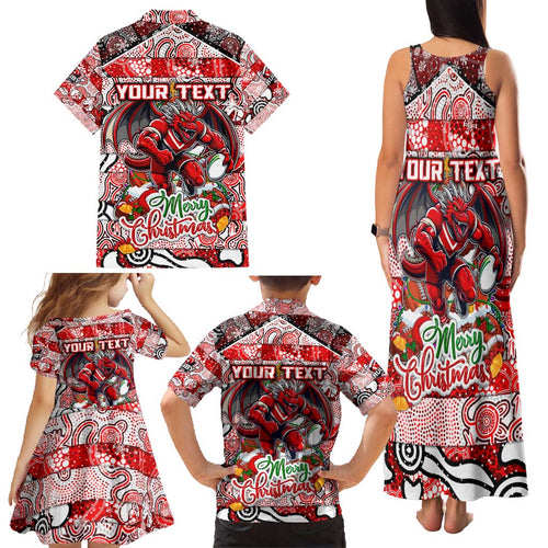 Custom Dragons Rugby Merry Christmas Family Matching Tank Maxi Dress and Hawaiian Shirt Indigenous Australian Art