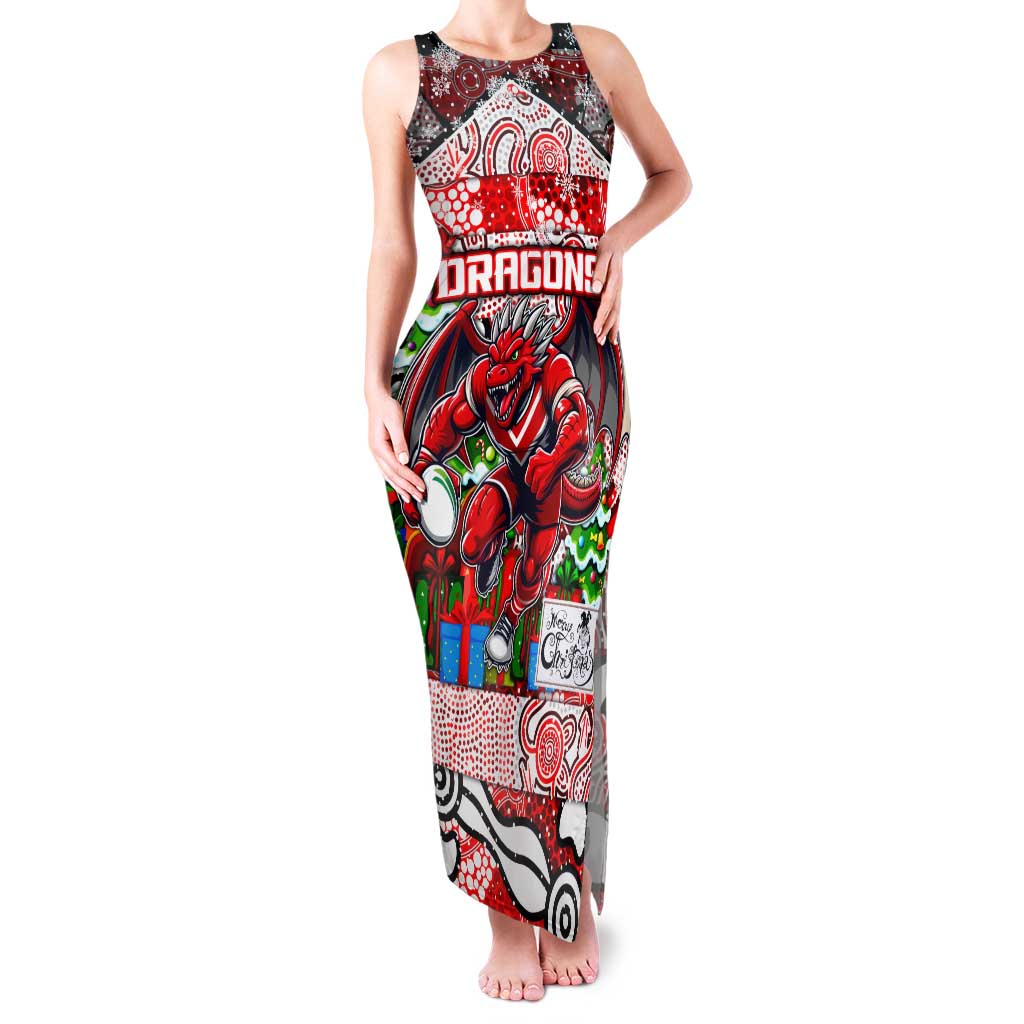 Custom Dragons Rugby Merry Christmas Family Matching Tank Maxi Dress and Hawaiian Shirt Indigenous Australian Art