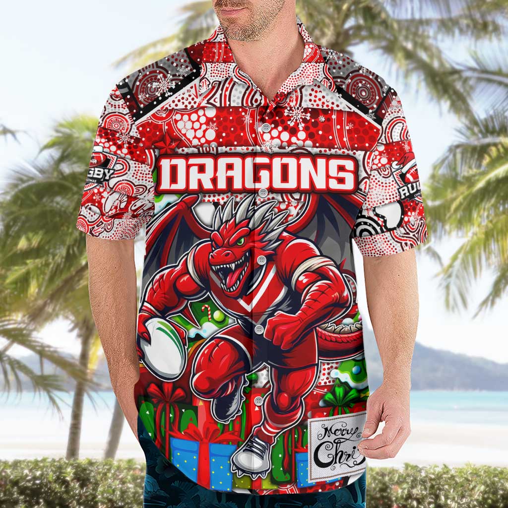Custom Dragons Rugby Merry Christmas Hawaiian Shirt Indigenous Australian Art