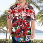 Custom Dragons Rugby Merry Christmas Hawaiian Shirt Indigenous Australian Art